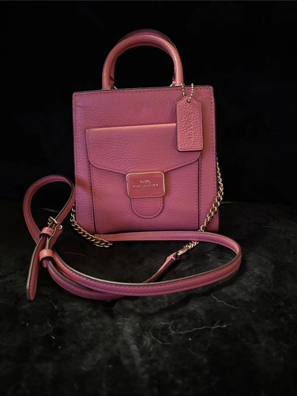 Coach Mini Pepper Crossbody deep mauve Pink pebbled leather